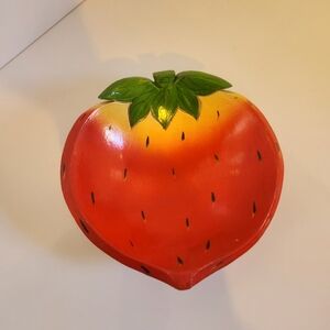 Vintage Red Strawberry Shaped Dessert Dish Plate Trinket Jewelry Candy Brazil